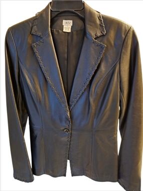 Cache Black Leather Jacket with Stitch Detail